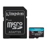 Micro SD Marca Kingston Modelo Canvas Go Plus Gen4 Capacidad De 256GB Con Adaptador SD SDCG4/256GB  Velocidad De Hasta 200MB/s De Lectura Y 160MB/s De Escritura