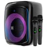 Bocina Bluetooth Marca Klip Xtreme Modelo BoomBlaster KLS-655 Con LED Potencia Maxima De Salida RMS (Root Mean Square) De 120 Watts Bateria De 3600mAh Puerto USB, MicroSD Hasta 32GB, Bluetooth 5.0 Color Negro Con 2 Microfonos Con Cable